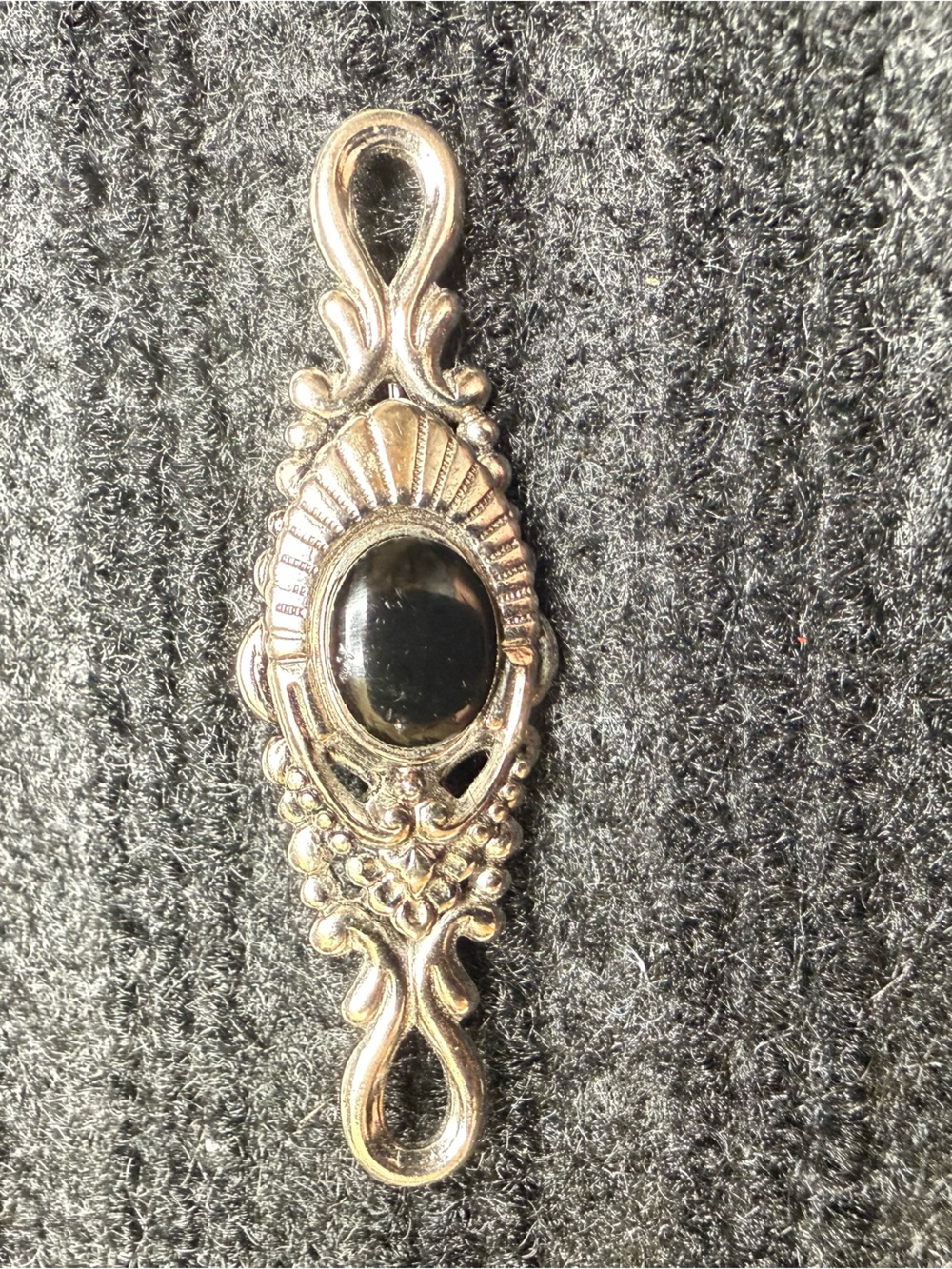 Jeri-Lou Vintage-Inspired Silver-Tone Brooch with Black Stone